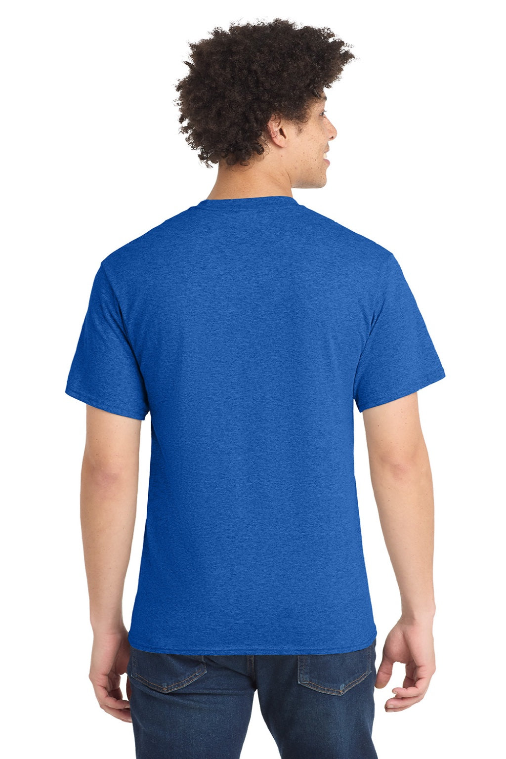 Port & Company PC55/PC55T Mens Core Short Sleeve Crewneck T-Shirt Heather Royal Blue Model Back
