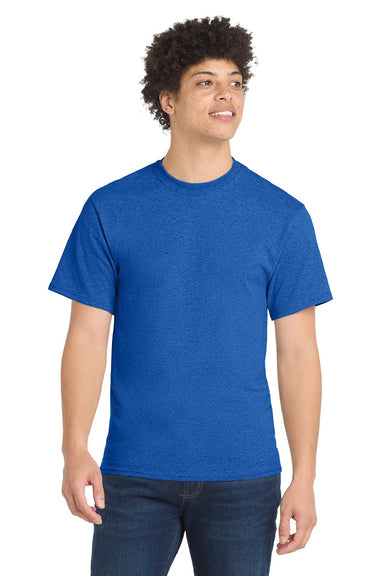 Port & Company PC55/PC55T Mens Core Short Sleeve Crewneck T-Shirt Heather Royal Blue Model Front