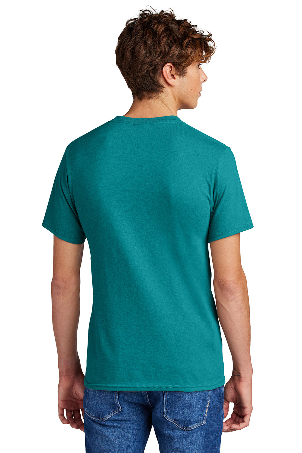 Port & Company PC55/PC55T Mens Core Short Sleeve Crewneck T-Shirt Jade Green Model Back