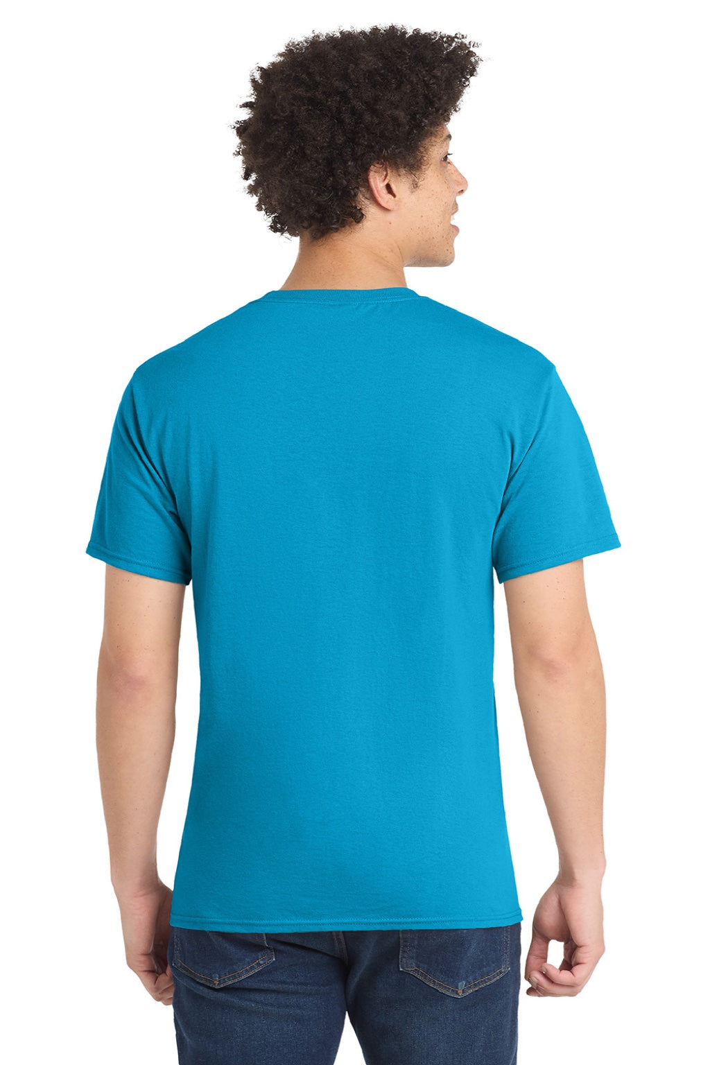 Port & Company PC55/PC55T Mens Core Short Sleeve Crewneck T-Shirt Neon Blue Model Back