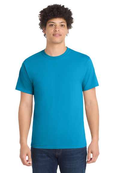 Port & Company PC55/PC55T Mens Core Short Sleeve Crewneck T-Shirt Neon Blue Model Front