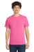 Port & Company PC55/PC55T Mens Core Short Sleeve Crewneck T-Shirt Neon Pink Model Front
