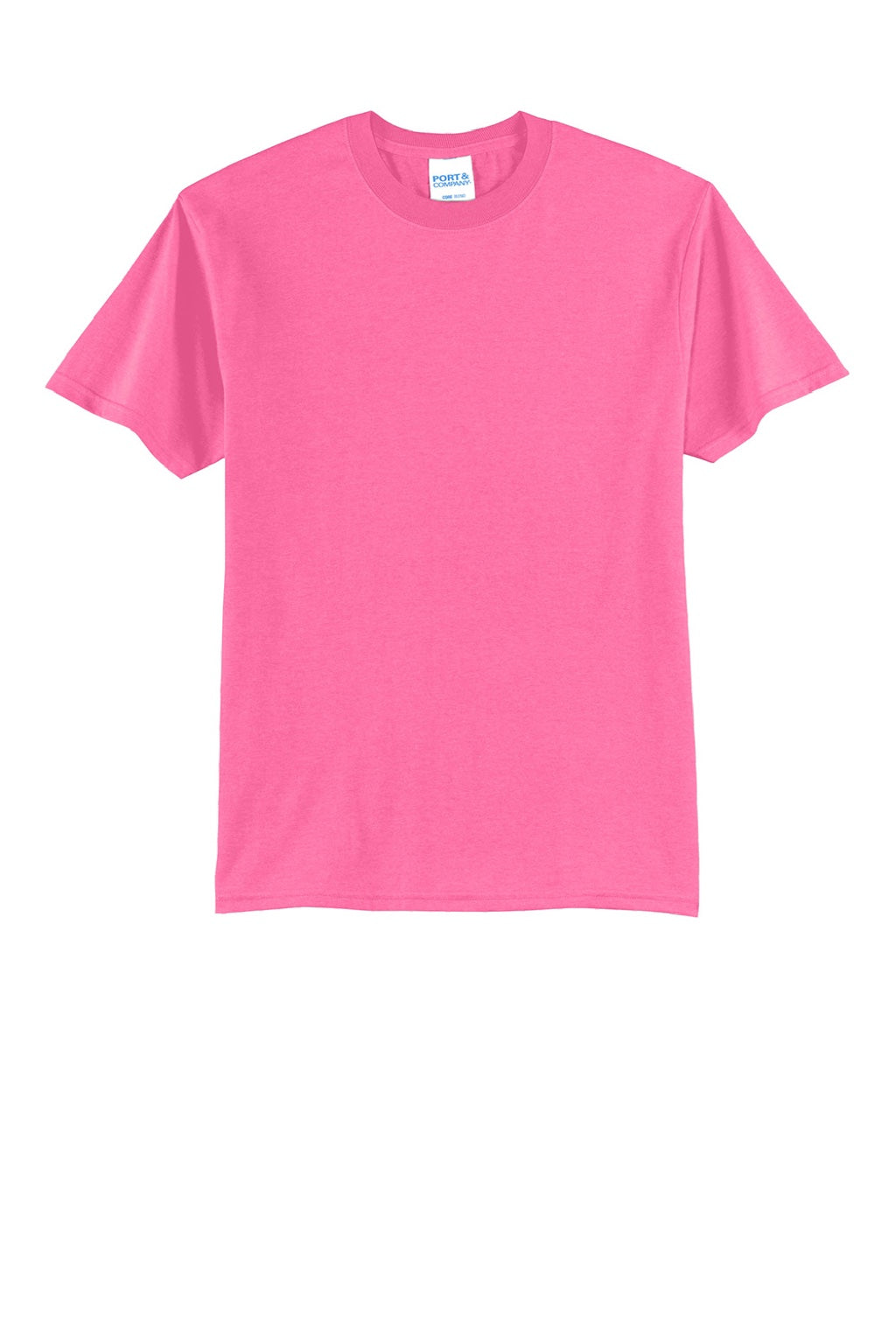 Port & Company PC55/PC55T Mens Core Short Sleeve Crewneck T-Shirt Neon Pink Flat Front