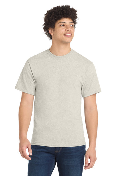 Port & Company PC55/PC55T Mens Core Short Sleeve Crewneck T-Shirt Heather Oatmeal Model Front