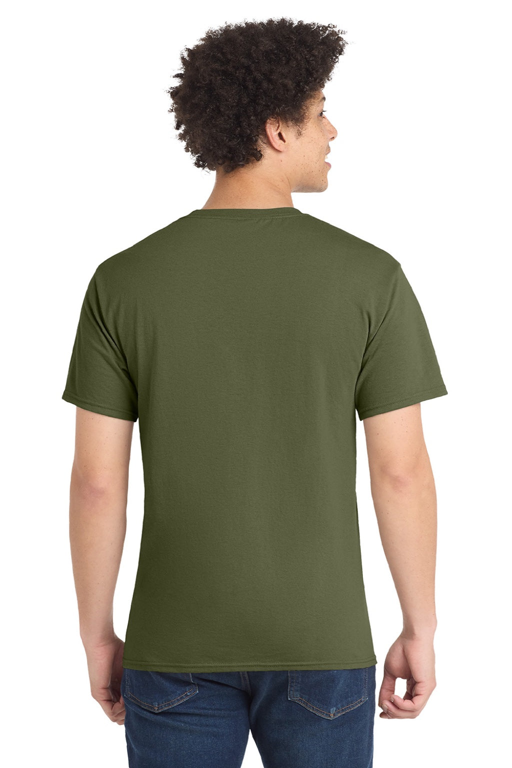Port & Company PC55/PC55T Mens Core Short Sleeve Crewneck T-Shirt Olive Drab Green Model Back