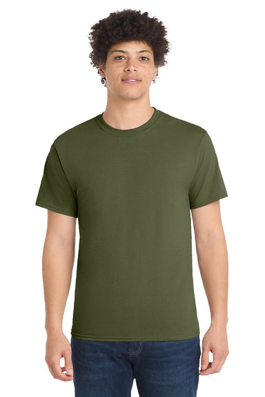 Port & Company PC55/PC55T Mens Core Short Sleeve Crewneck T-Shirt Olive Drab Green Model Front