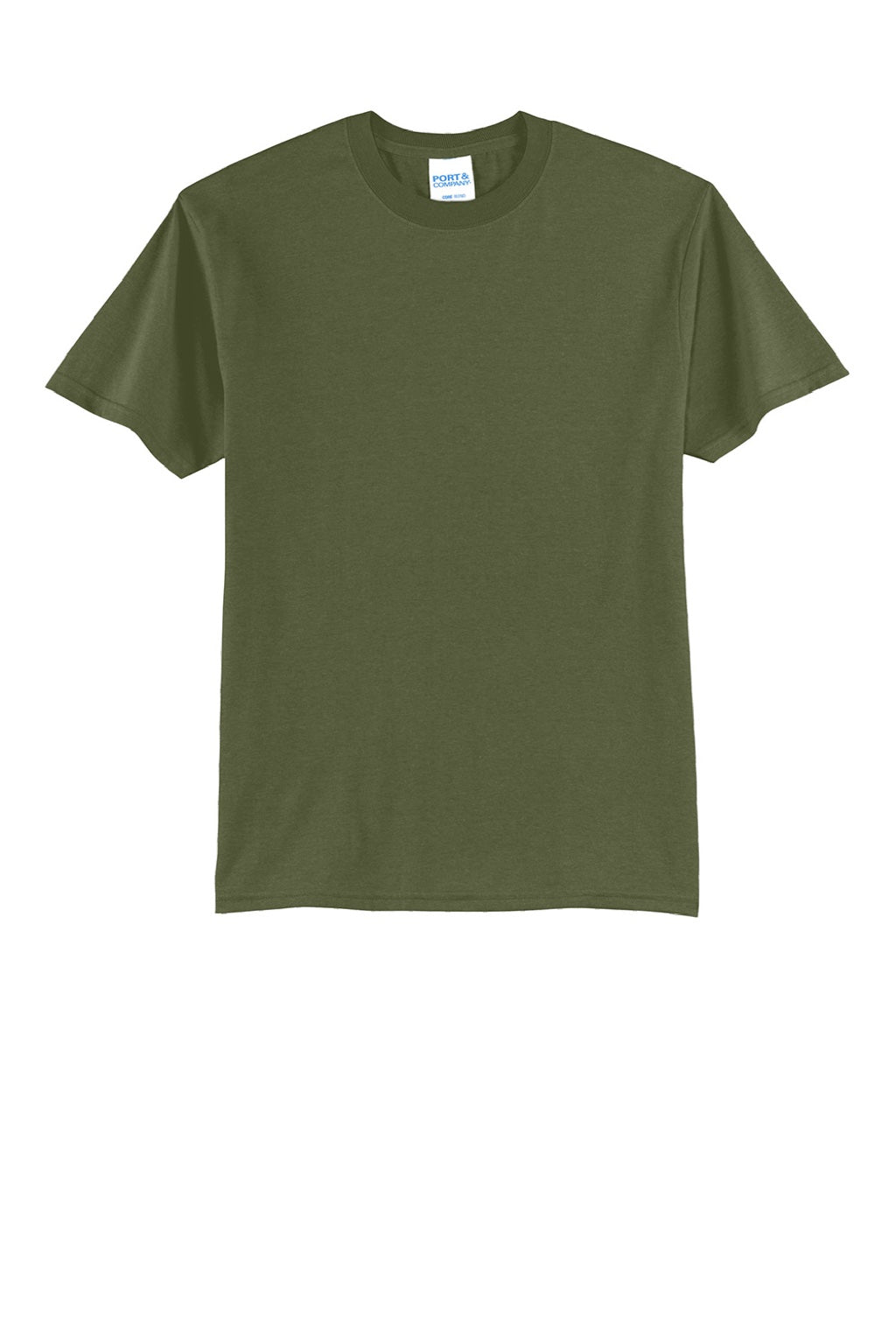 Port & Company PC55/PC55T Mens Core Short Sleeve Crewneck T-Shirt Olive Drab Green Flat Front