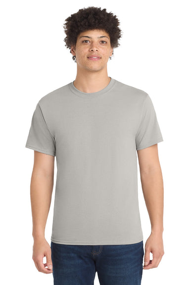 Port & Company PC55/PC55T Mens Core Short Sleeve Crewneck T-Shirt Silver Grey Model Front