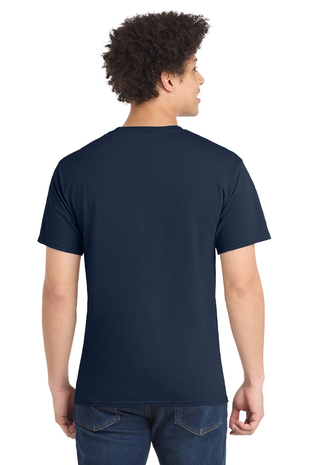 Port & Company PC55/PC55T Mens Core Short Sleeve Crewneck T-Shirt True Navy Blue Model Back