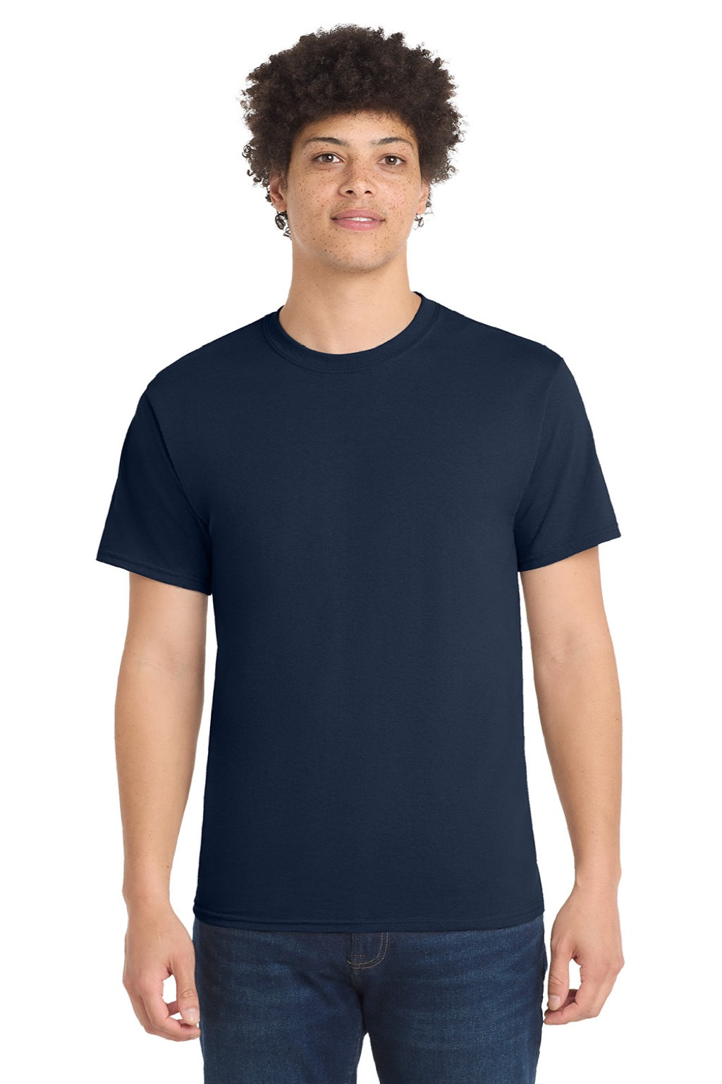 Port & Company PC55/PC55T Mens Core Short Sleeve Crewneck T-Shirt True Navy Blue Model Front