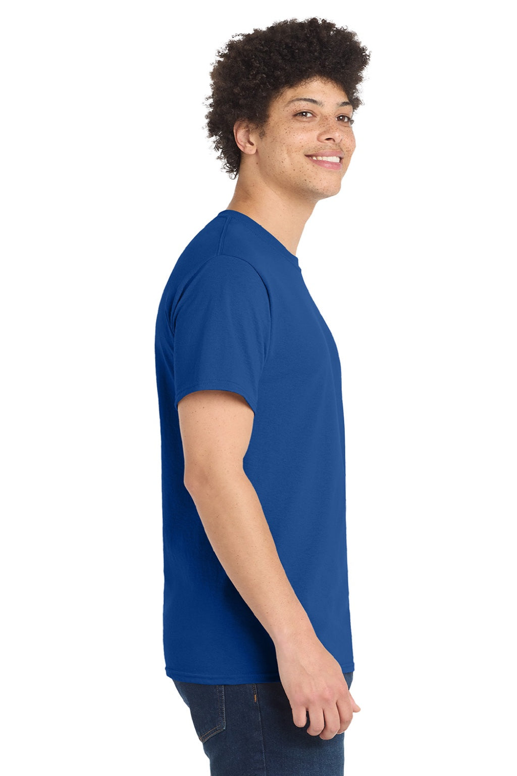 Port & Company PC55/PC55T Mens Core Short Sleeve Crewneck T-Shirt True Royal Blue Model Side