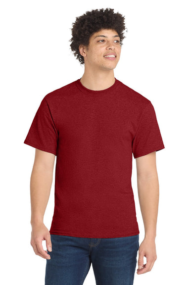 Port & Company PC55/PC55T Mens Core Short Sleeve Crewneck T-Shirt Vintage Red Model Front