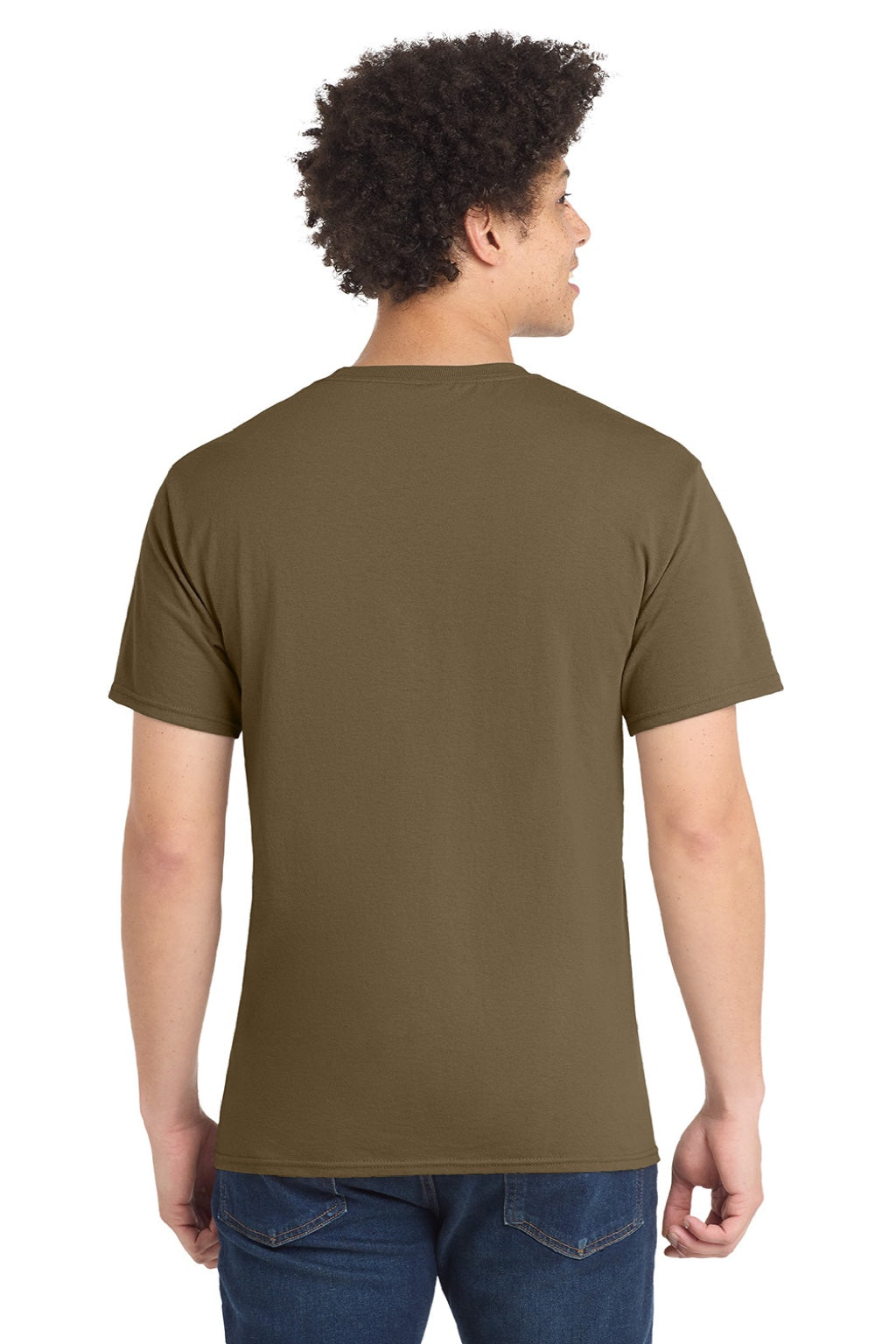 Port & Company PC55/PC55T Mens Core Short Sleeve Crewneck T-Shirt Woodland Brown Model Back