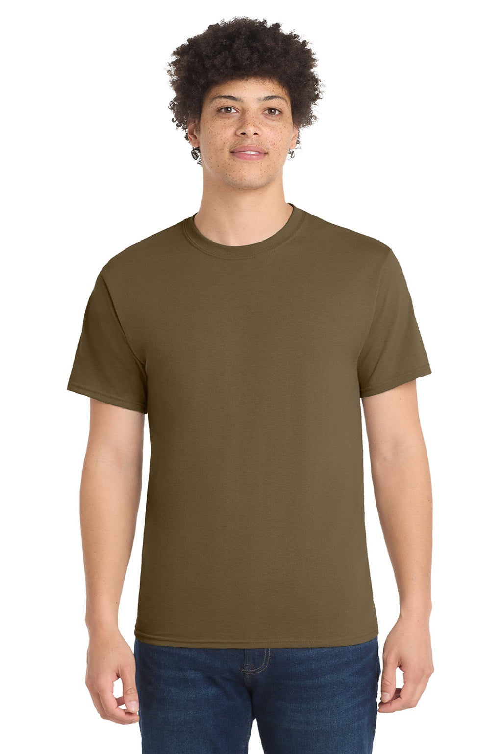 Port & Company PC55/PC55T Mens Core Short Sleeve Crewneck T-Shirt Woodland Brown Model Front