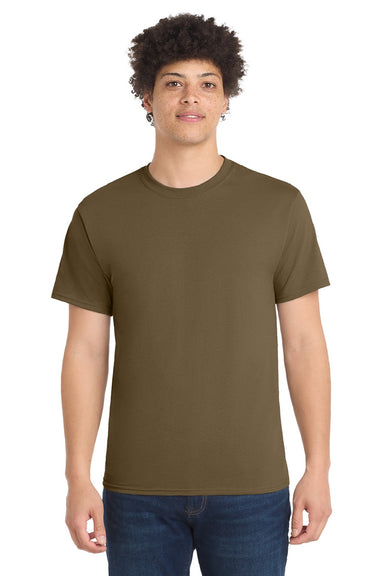 Port & Company PC55/PC55T Mens Core Short Sleeve Crewneck T-Shirt Woodland Brown Model Front
