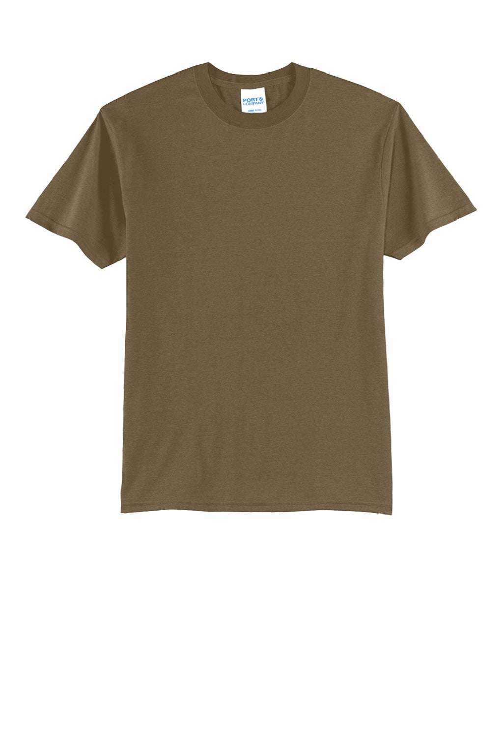Port & Company PC55/PC55T Mens Core Short Sleeve Crewneck T-Shirt Woodland Brown Flat Front