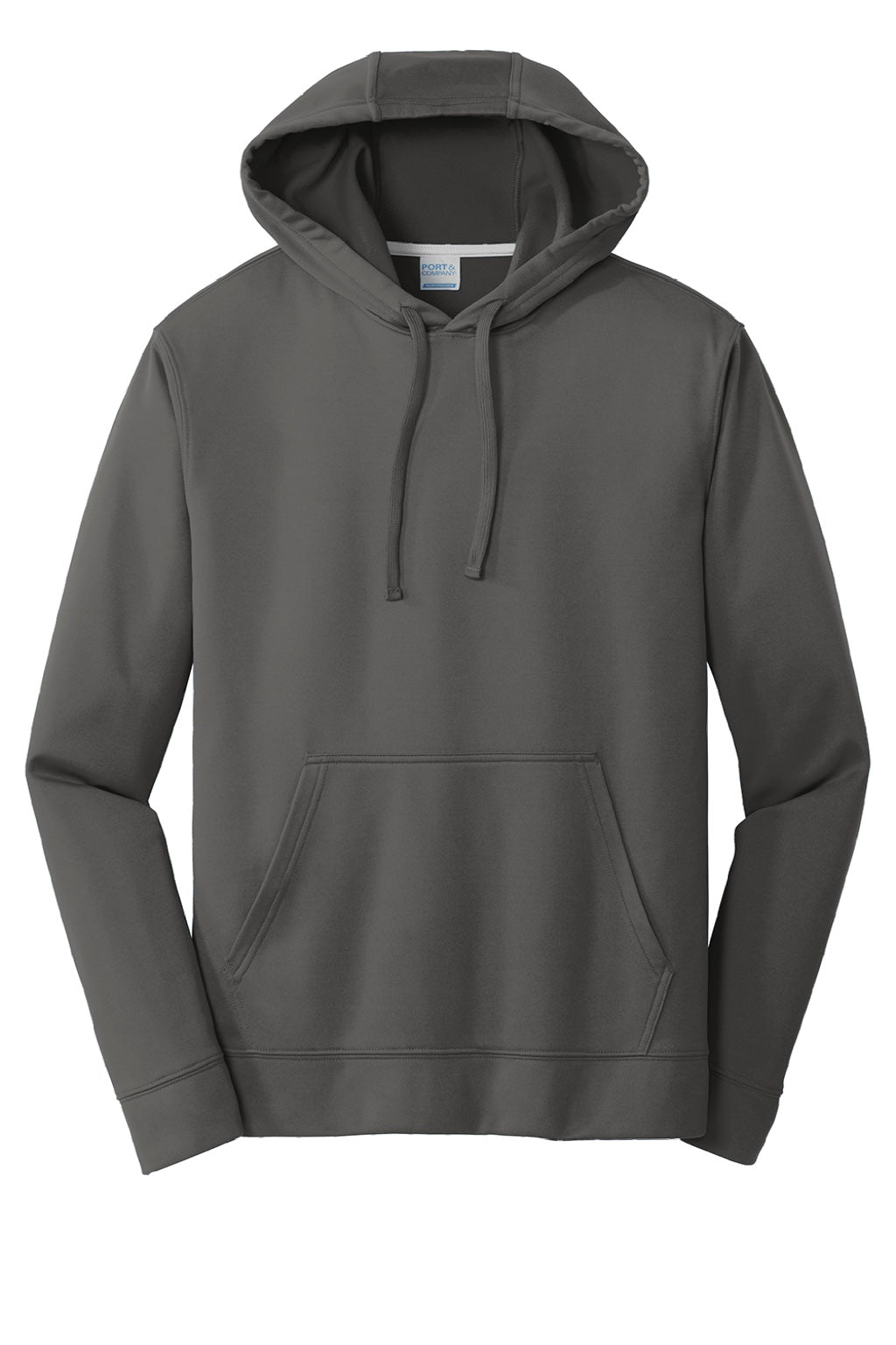 Port & Company PC590H Mens Dry Zone Performance Moisture Wicking Fleece Hooded Sweatshirt Hoodie w/ Pouch Pocket Charcoal Grey Flat Front