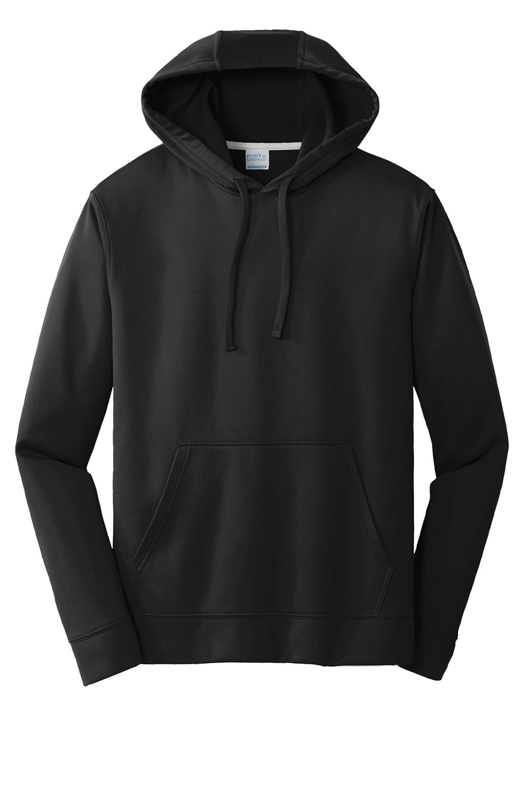 Port & Company PC590H Mens Dry Zone Performance Moisture Wicking Fleece Hooded Sweatshirt Hoodie w/ Pouch Pocket Jet Black Flat Front