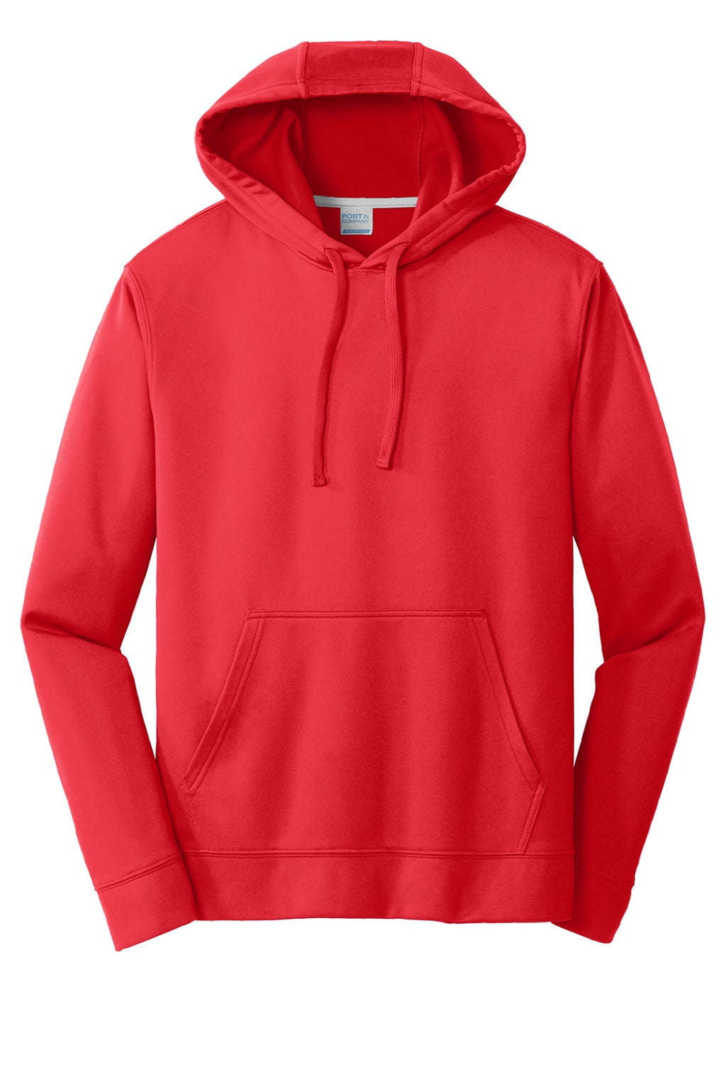 Port & Company PC590H Mens Dry Zone Performance Moisture Wicking Fleece Hooded Sweatshirt Hoodie w/ Pouch Pocket Red Flat Front