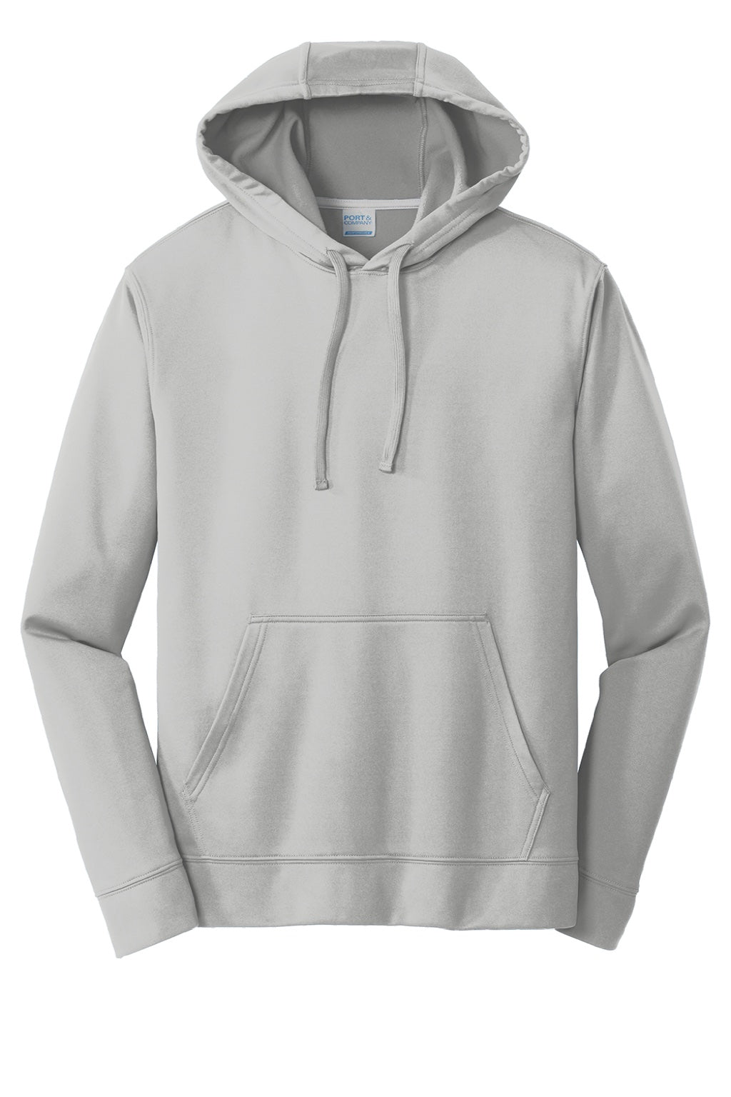 Port & Company PC590H Mens Dry Zone Performance Moisture Wicking Fleece Hooded Sweatshirt Hoodie w/ Pouch Pocket Silver Grey Flat Front