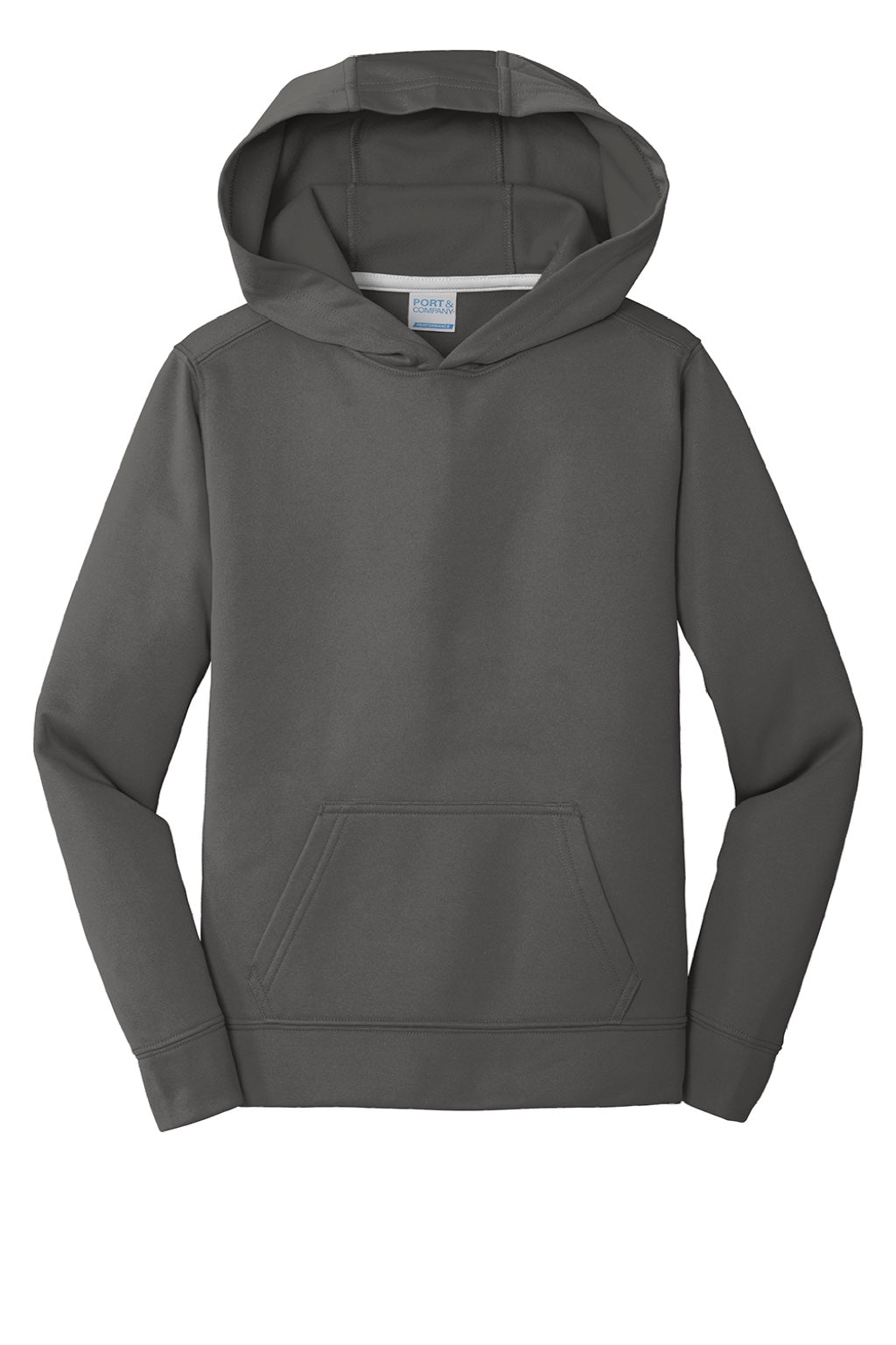 Port & Company PC590YH Youth Dry Zone Performance Moisture Wicking Fleece Hooded Sweatshirt Hoodie w/ Pouch Pocket Charcoal Grey Flat Front