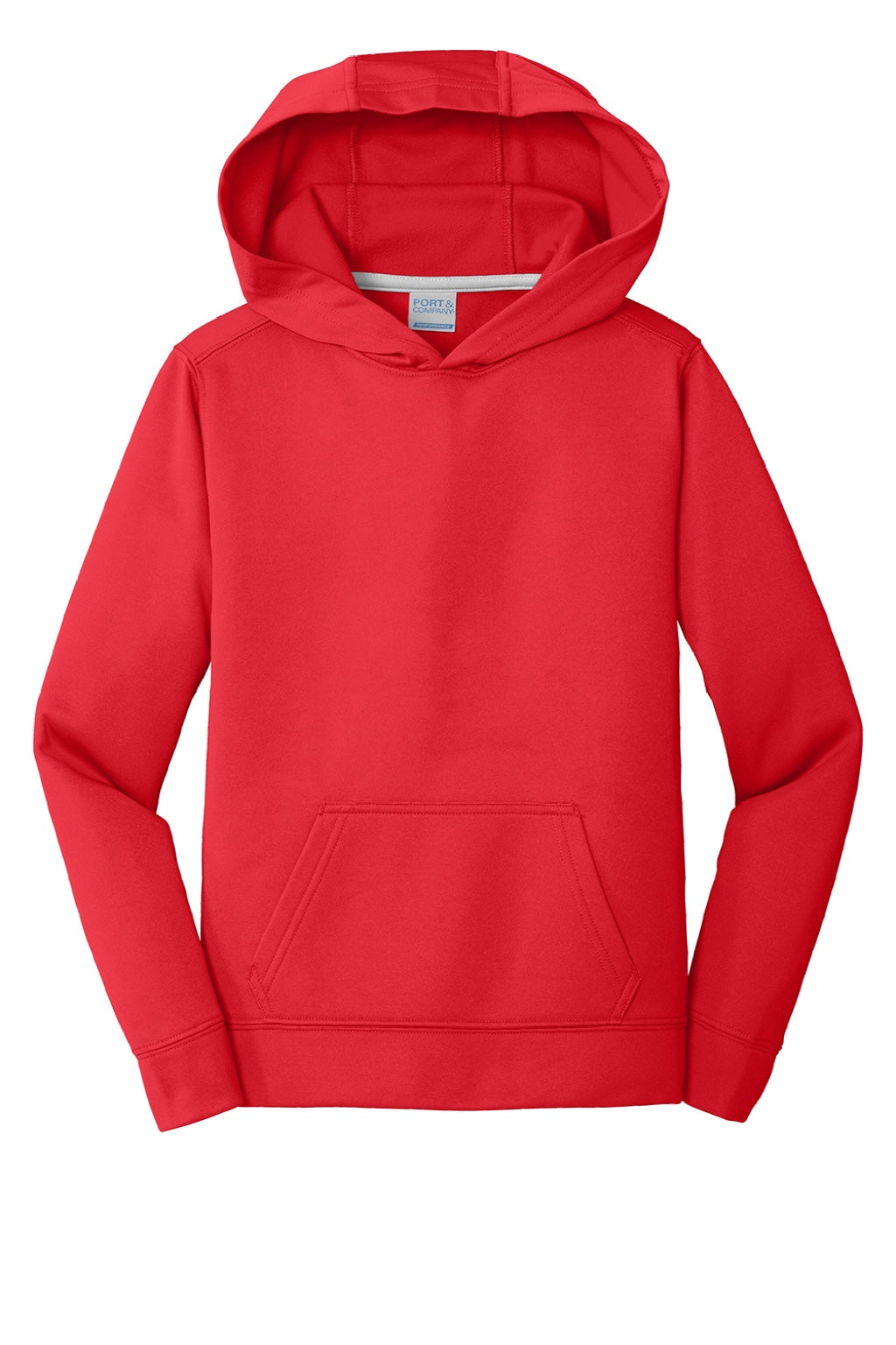 Port & Company PC590YH Youth Dry Zone Performance Moisture Wicking Fleece Hooded Sweatshirt Hoodie w/ Pouch Pocket Red Flat Front