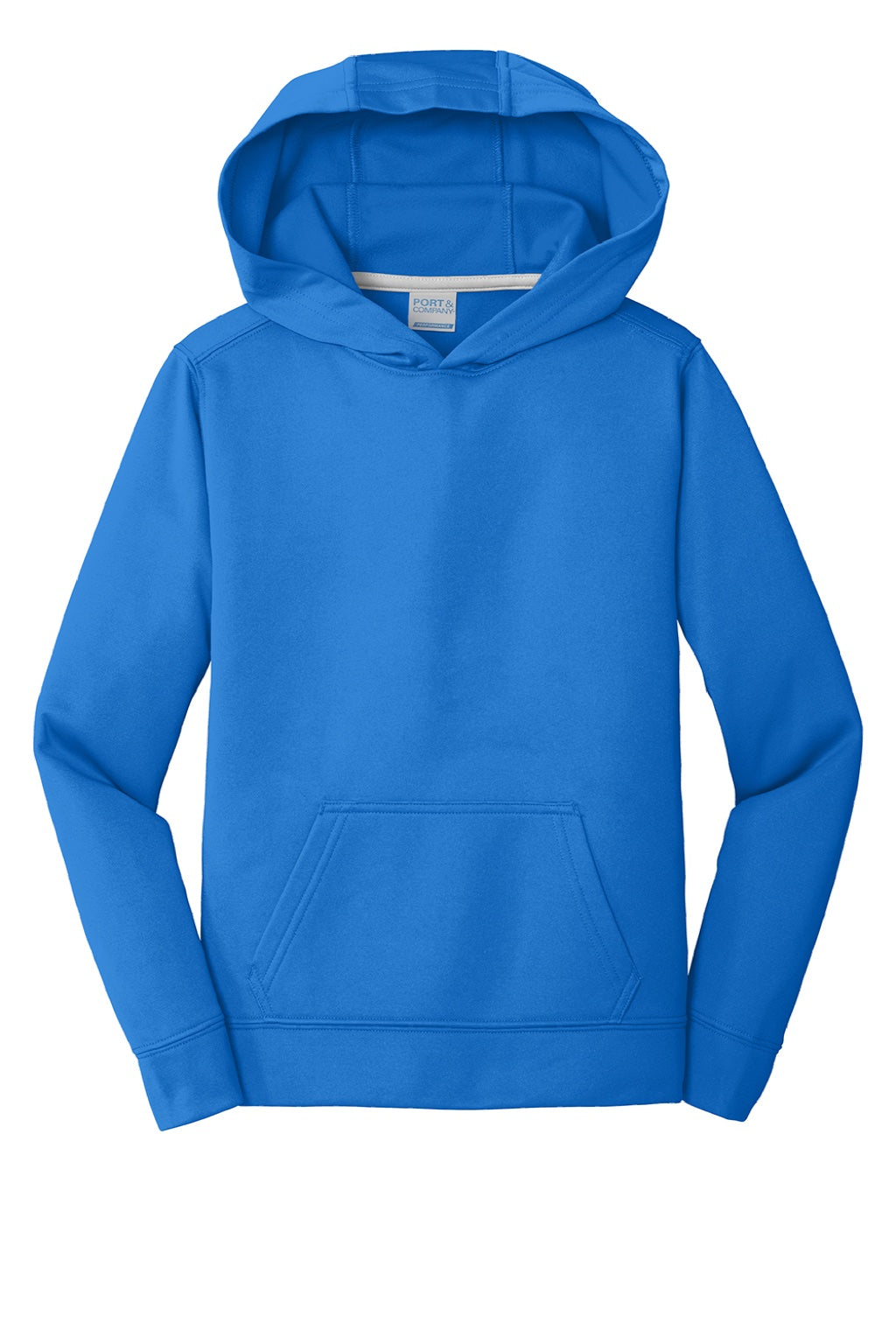 Port & Company PC590YH Youth Dry Zone Performance Moisture Wicking Fleece Hooded Sweatshirt Hoodie w/ Pouch Pocket Royal Blue Flat Front