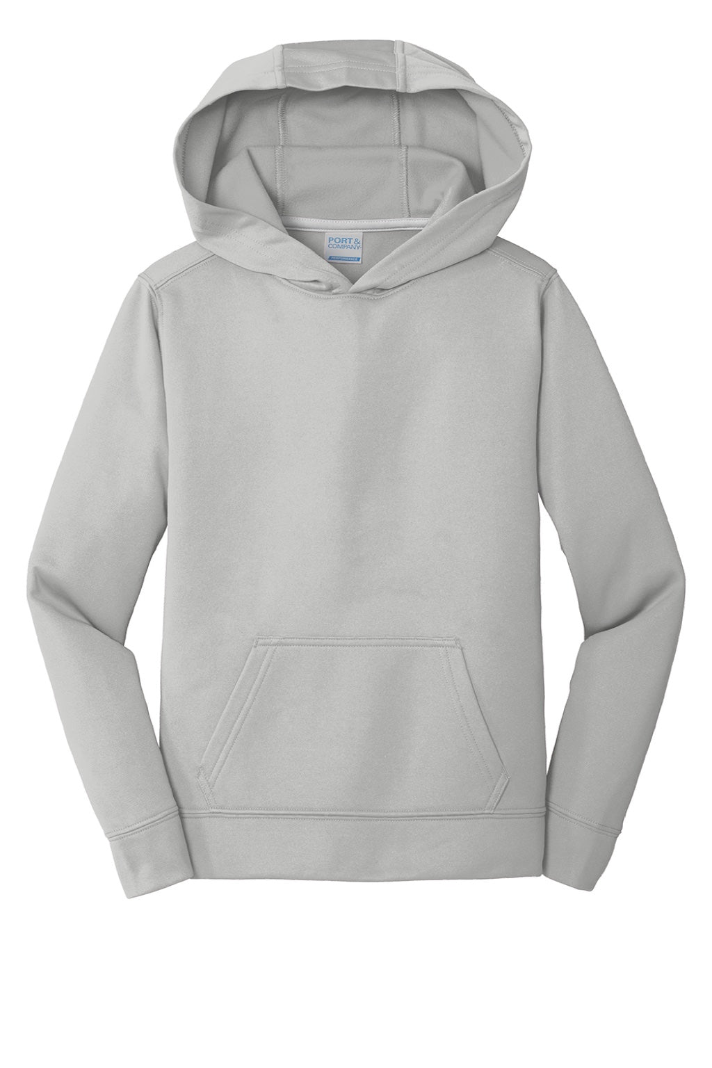 Port & Company PC590YH Youth Dry Zone Performance Moisture Wicking Fleece Hooded Sweatshirt Hoodie w/ Pouch Pocket Silver Grey Flat Front