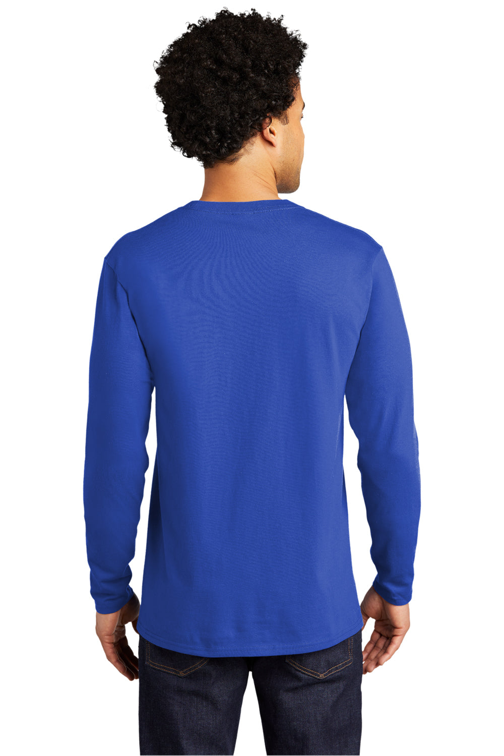 Port & Company PC600LS Mens Bouncer Long Sleeve Crewneck T-Shirt True Royal Blue Model Back