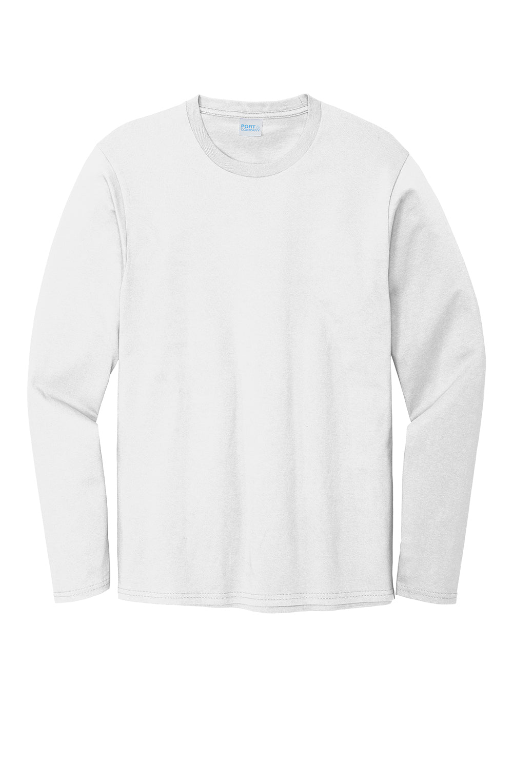 Port & Company PC600LS Mens Bouncer Long Sleeve Crewneck T-Shirt White Flat Front