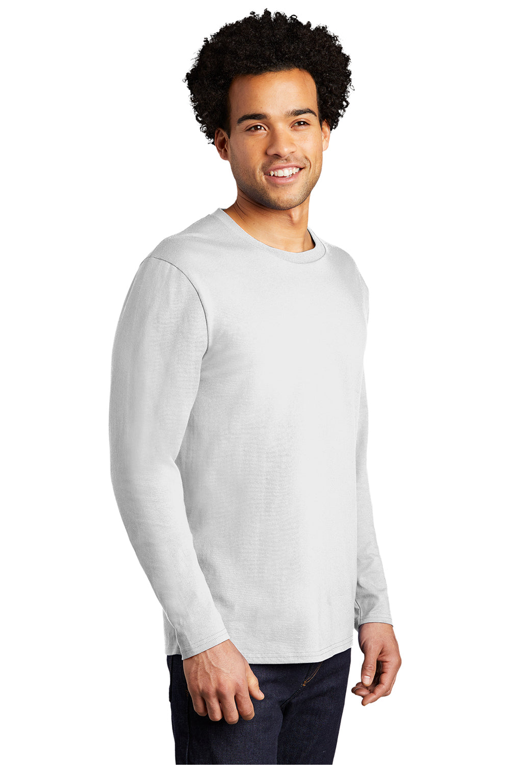 Port & Company PC600LS Mens Bouncer Long Sleeve Crewneck T-Shirt White Model 3q