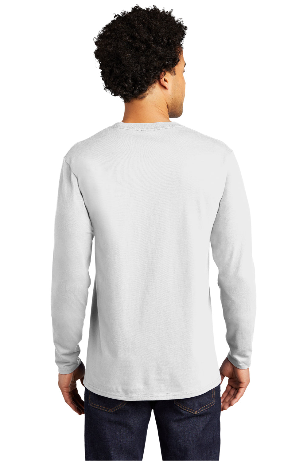 Port & Company PC600LS Mens Bouncer Long Sleeve Crewneck T-Shirt White Model Back