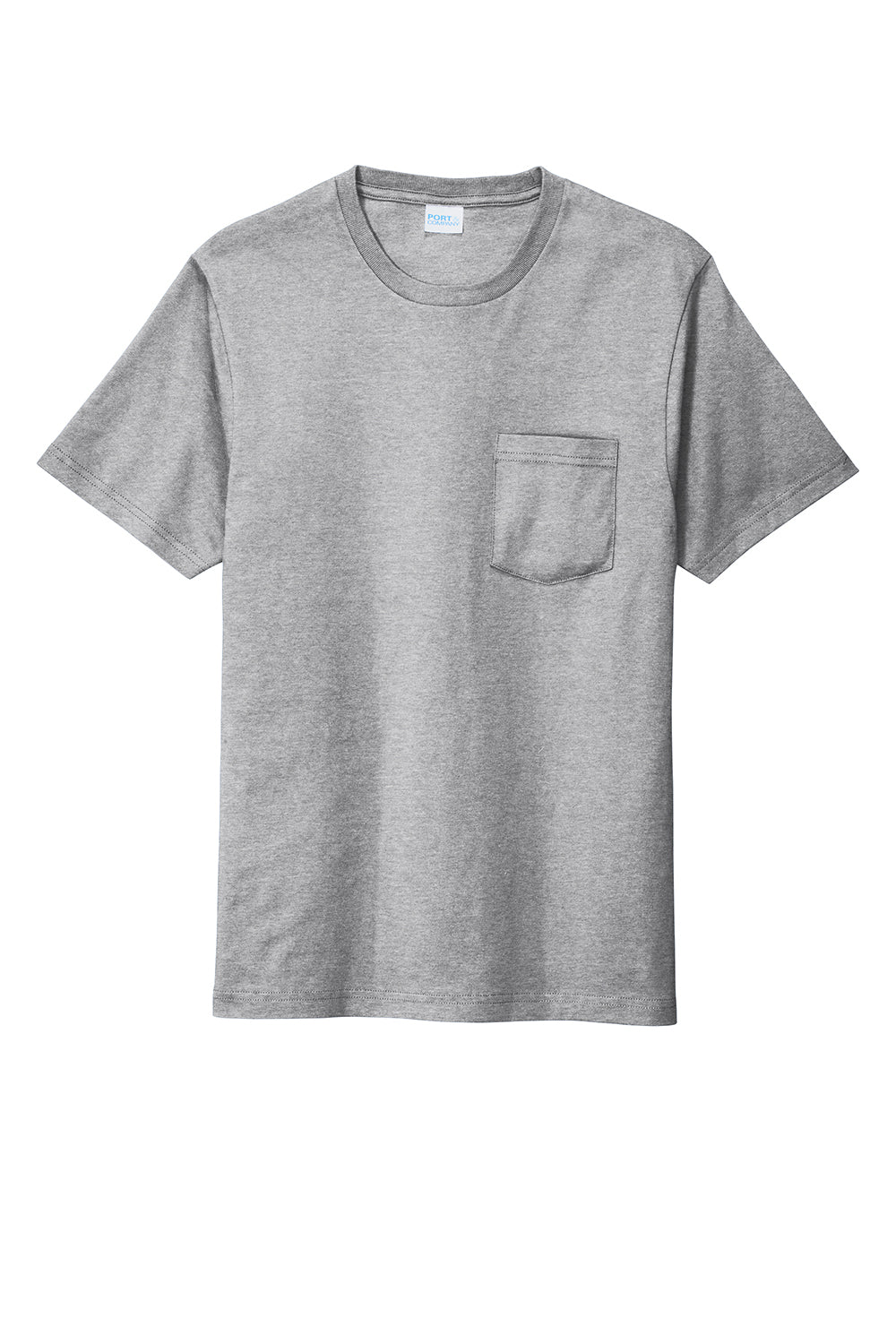 Port & Company PC600P Mens Bouncer Short Sleeve Crewneck T-Shirt w/ Pocket Heather Grey Flat Front
