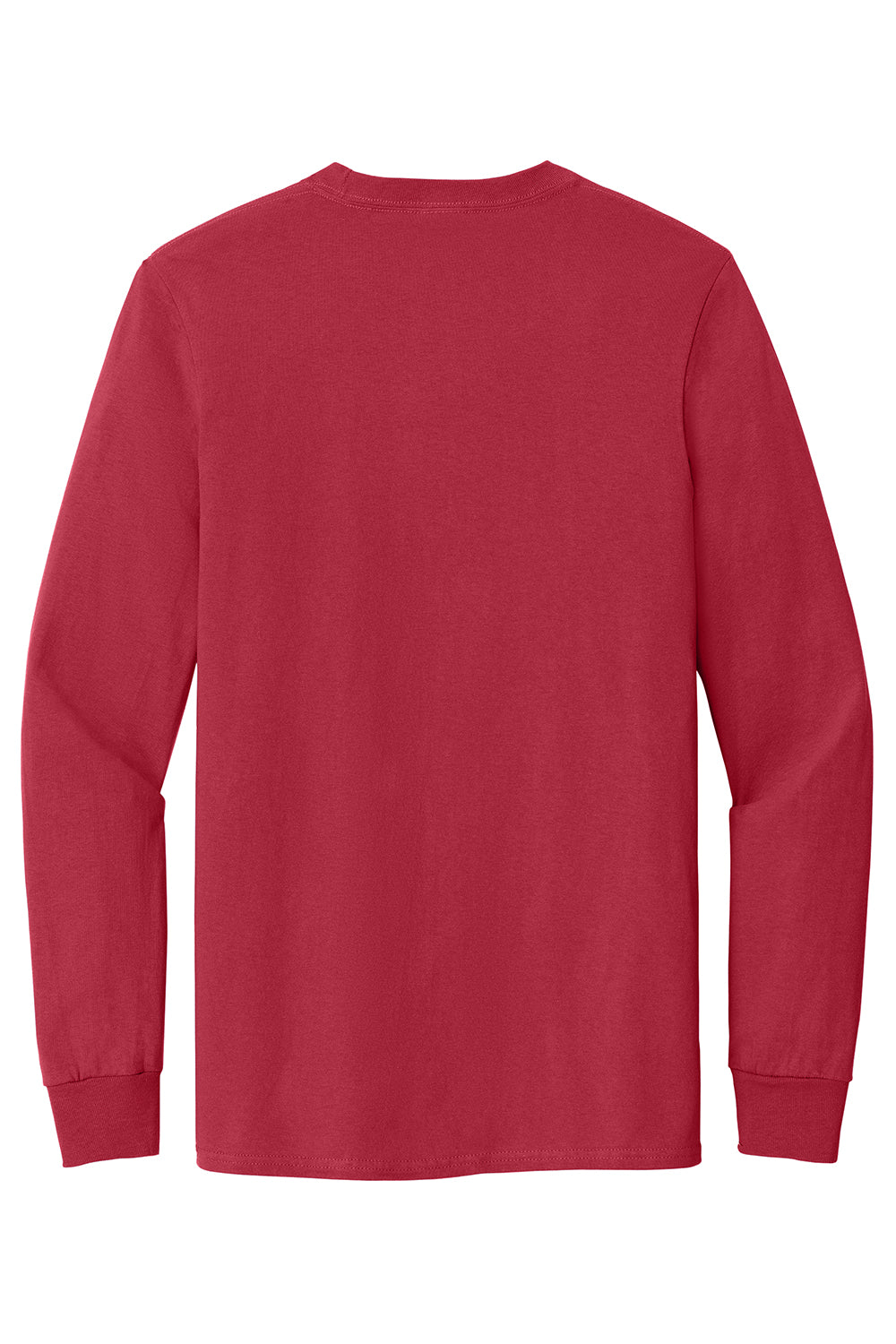 Port & Company PC61LSP/PC61LSPT Mens Essential Long Sleeve Crewneck T-Shirt w/ Pocket Red Flat Back