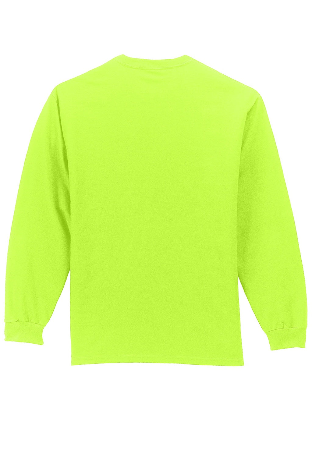 Port & Company PC61LSP/PC61LSPT Mens Essential Long Sleeve Crewneck T-Shirt w/ Pocket Safety Green Flat Back