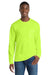 Port & Company PC61LSP/PC61LSPT Mens Essential Long Sleeve Crewneck T-Shirt w/ Pocket Safety Green Model Front