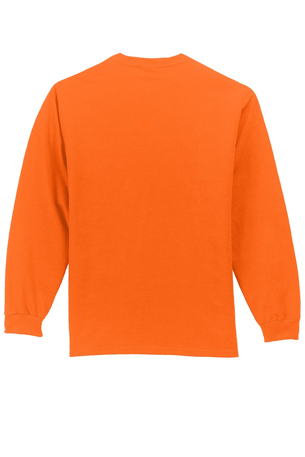 Port & Company PC61LSP/PC61LSPT Mens Essential Long Sleeve Crewneck T-Shirt w/ Pocket Safety Orange Flat Back