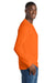 Port & Company PC61LSP/PC61LSPT Mens Essential Long Sleeve Crewneck T-Shirt w/ Pocket Safety Orange Model Side