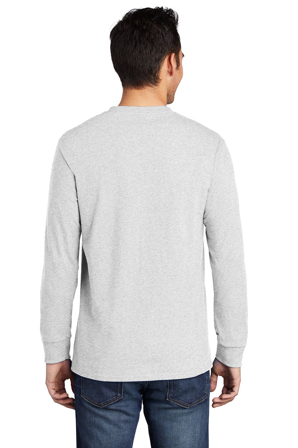 Port & Company PC61LSP/PC61LSPT Mens Essential Long Sleeve Crewneck T-Shirt w/ Pocket Ash Grey Model Back
