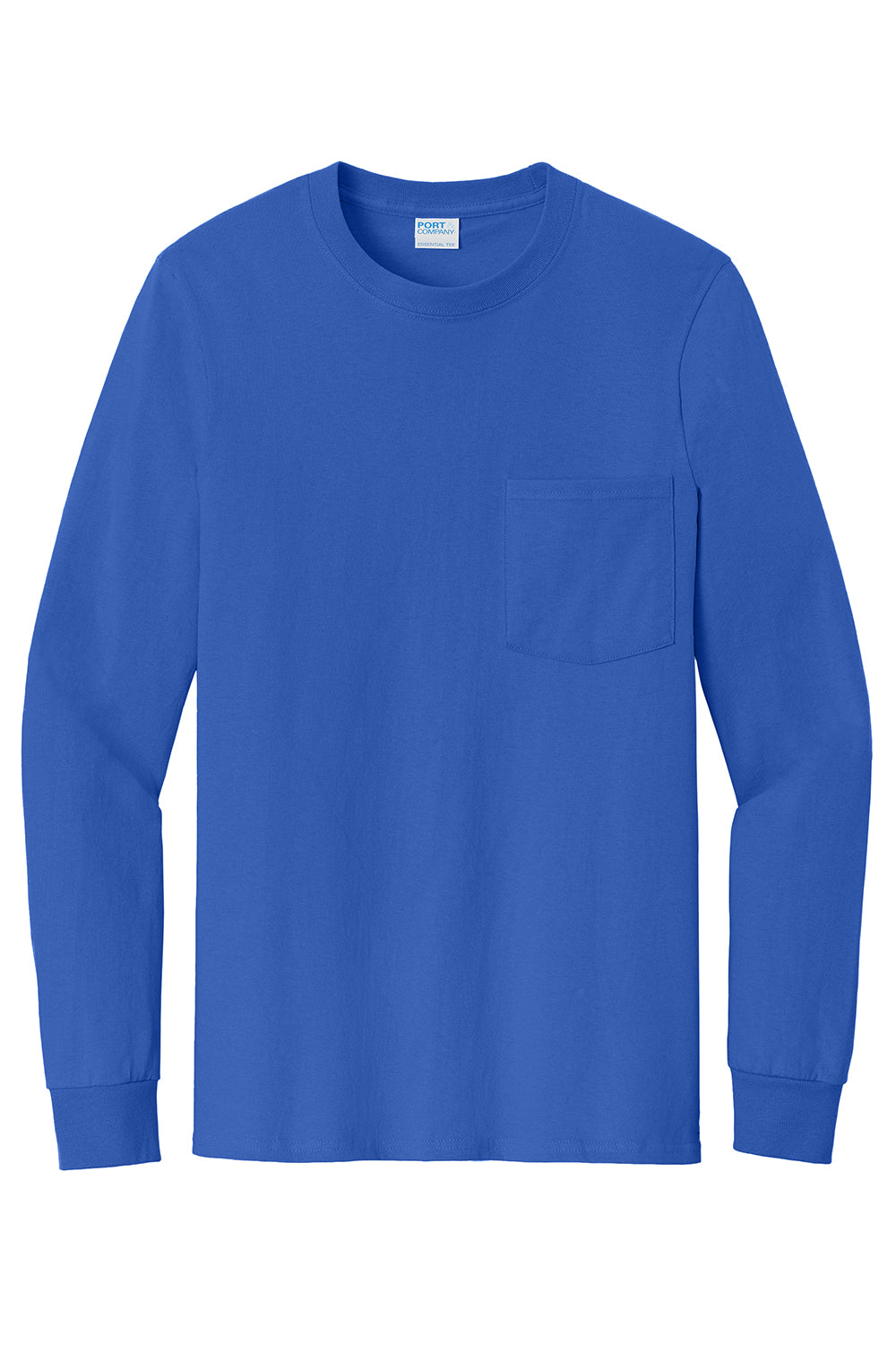 Port & Company PC61LSP/PC61LSPT Mens Essential Long Sleeve Crewneck T-Shirt w/ Pocket Royal Blue Flat Front