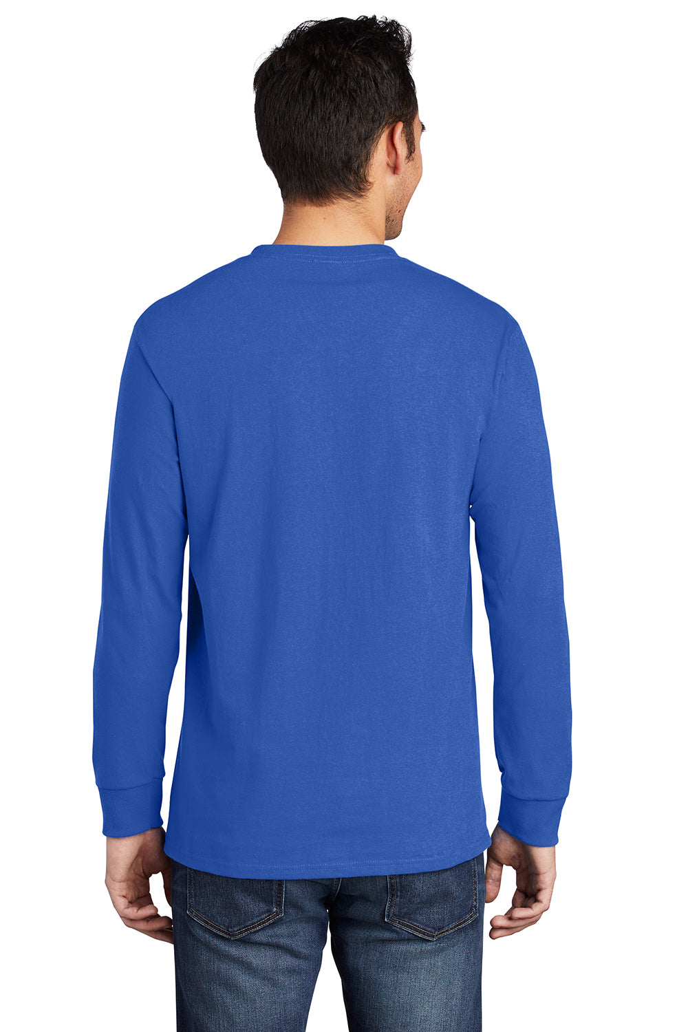 Port & Company PC61LSP/PC61LSPT Mens Essential Long Sleeve Crewneck T-Shirt w/ Pocket Royal Blue Model Back