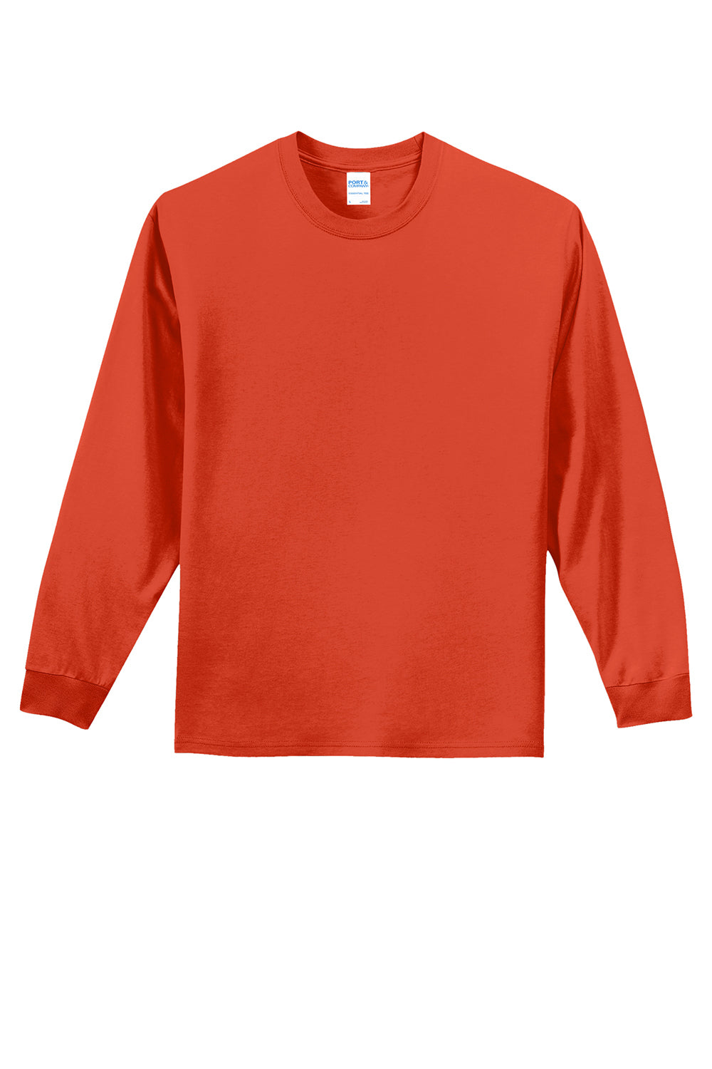 Port & Company PC61LS/PC61LST Mens Essential Long Sleeve Crewneck T-Shirt Orange Flat Front