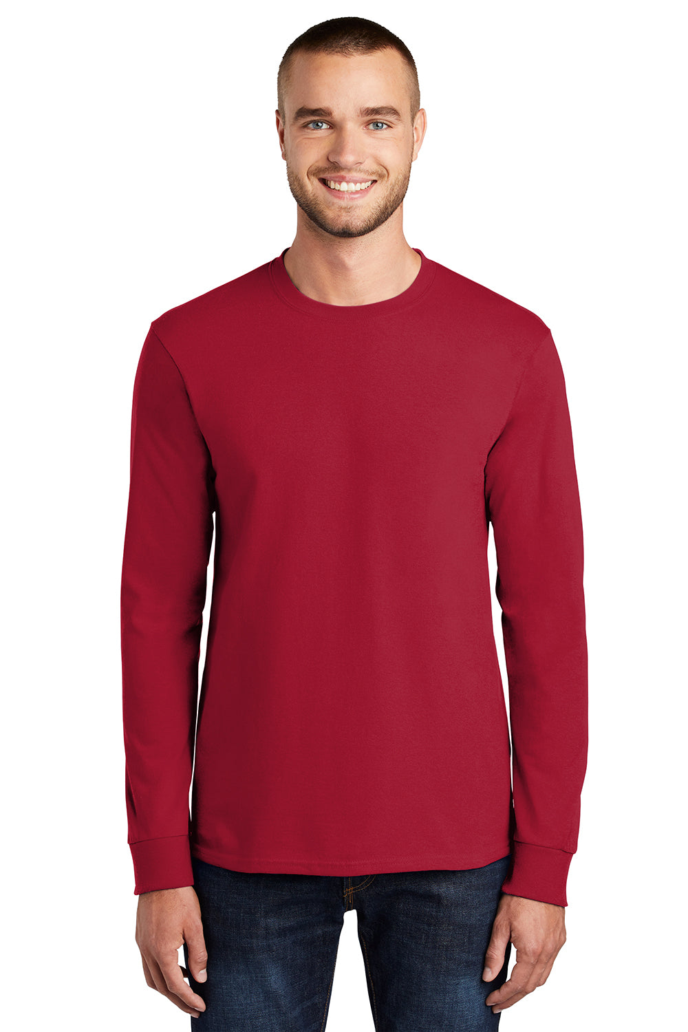 Port & Company PC61LS Mens Red Essential Long Sleeve Crewneck T