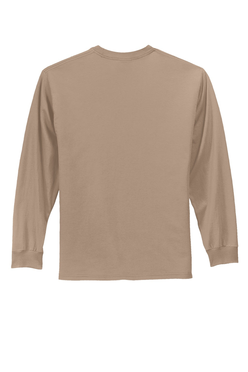 Port & Company PC61LS/PC61LST Mens Essential Long Sleeve Crewneck T-Shirt Sand Brown Flat Back
