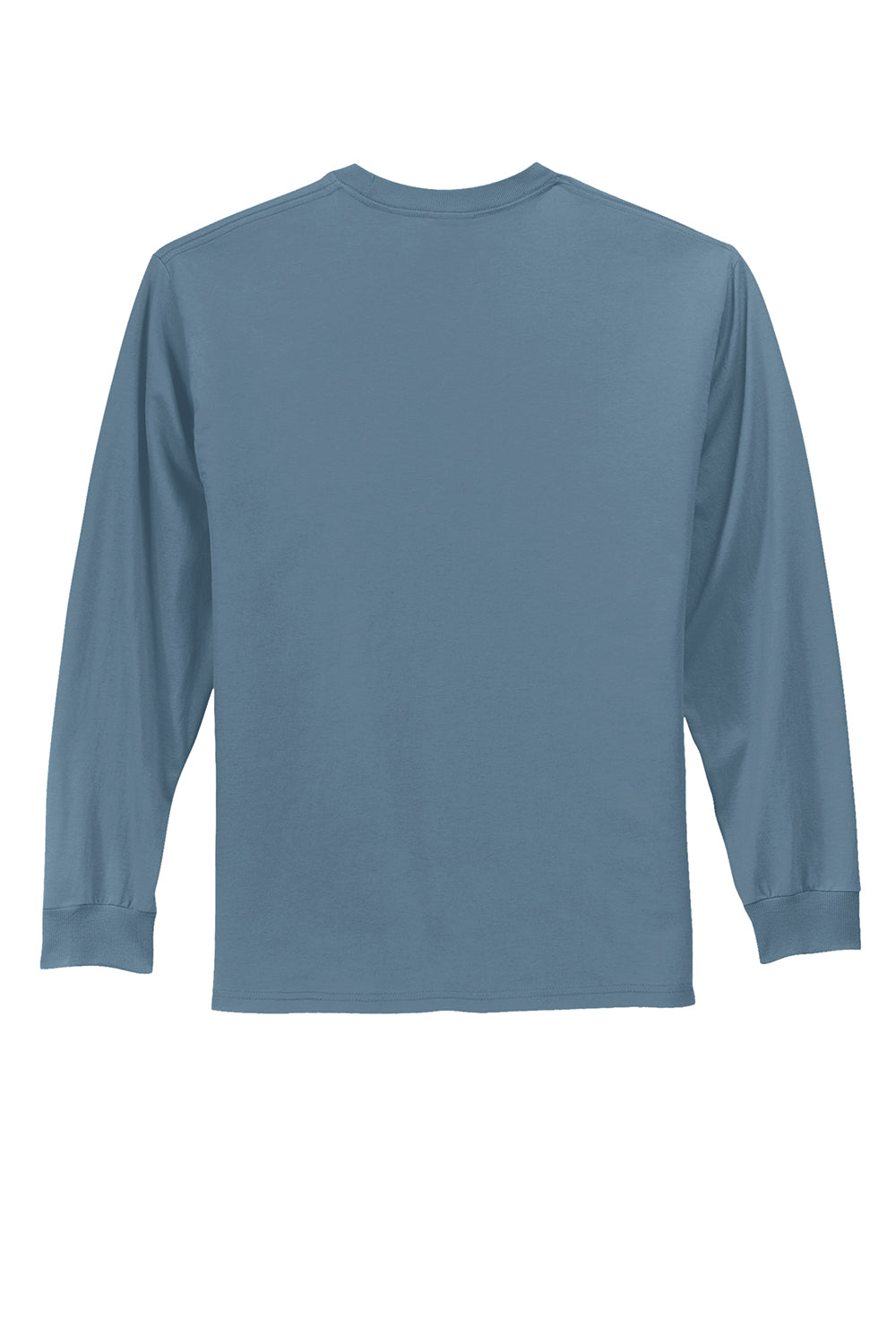 Port & Company PC61LS/PC61LST Mens Essential Long Sleeve Crewneck T-Shirt Stonewashed Blue Flat Back