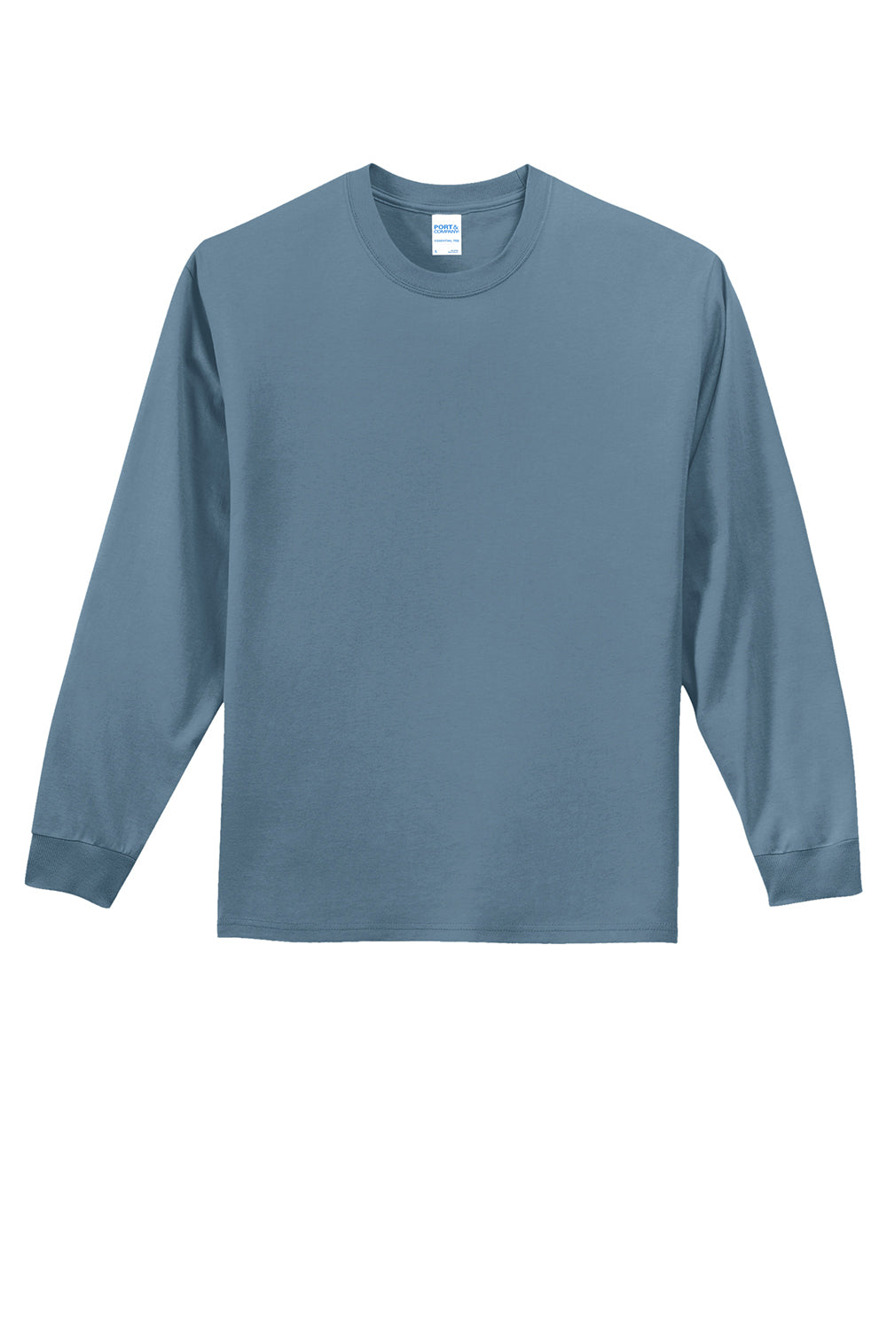 Port & Company PC61LS/PC61LST Mens Essential Long Sleeve Crewneck T-Shirt Stonewashed Blue Flat Front