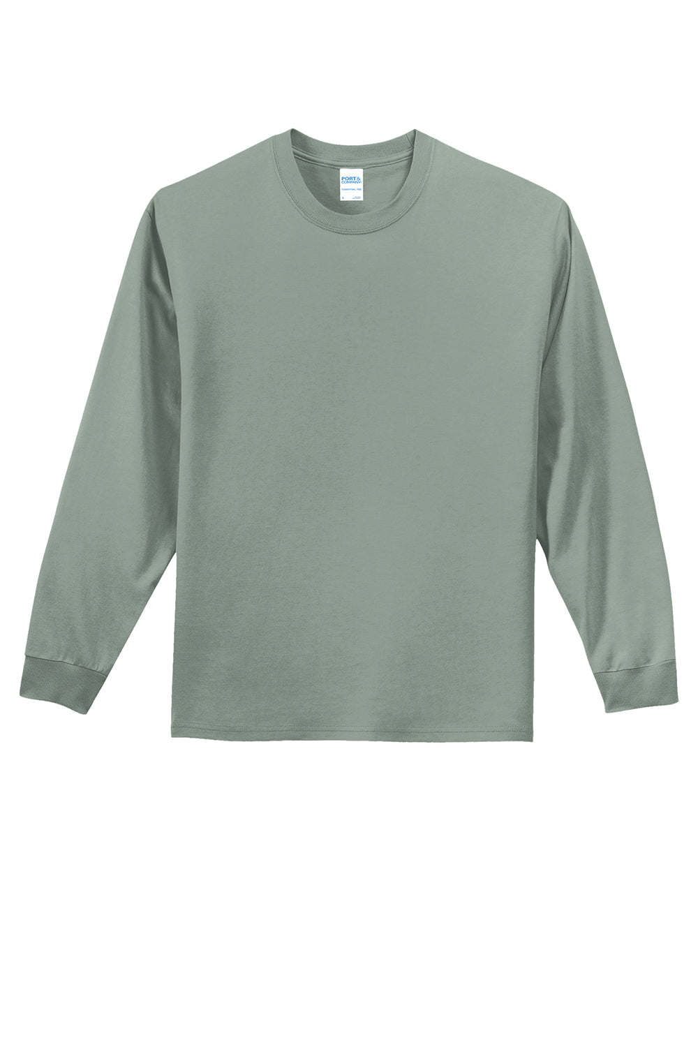 Port & Company PC61LS/PC61LST Mens Essential Long Sleeve Crewneck T-Shirt Stonewashed Green Flat Front