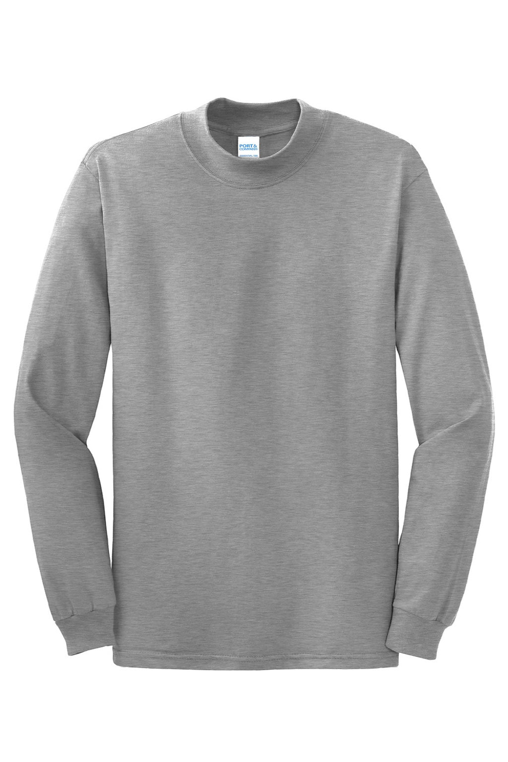 Port & Company PC61M Mens Essential Long Sleeve Mock Neck T-Shirt Heather Grey Flat Front