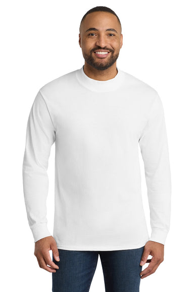 Port & Company PC61M Mens Essential Long Sleeve Mock Neck T-Shirt White Model Front