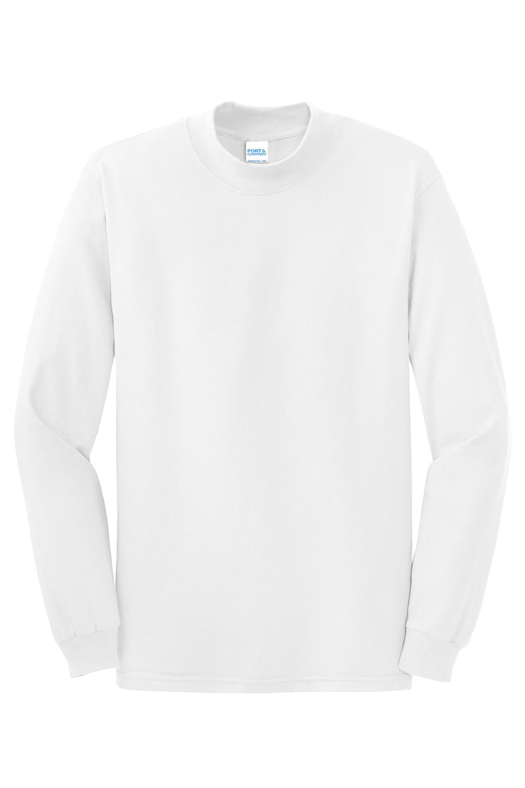Port & Company PC61M Mens Essential Long Sleeve Mock Neck T-Shirt White Flat Front